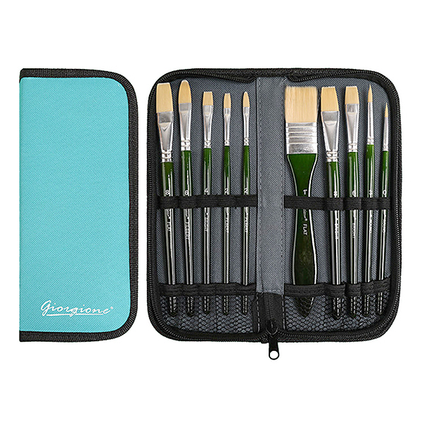 Estuche de Lona Giorgone Pinceles p/Óleo 11 pzas