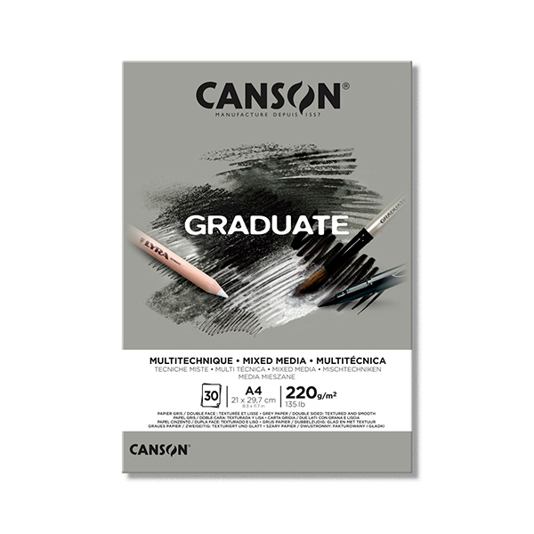 Bloc Canson® Mixed Media Graduate Gris A4 30 hojas 220 gm
