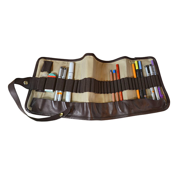 Portalápiz Enrollable de Tela con Borde en Cuerina - 36 ranuras