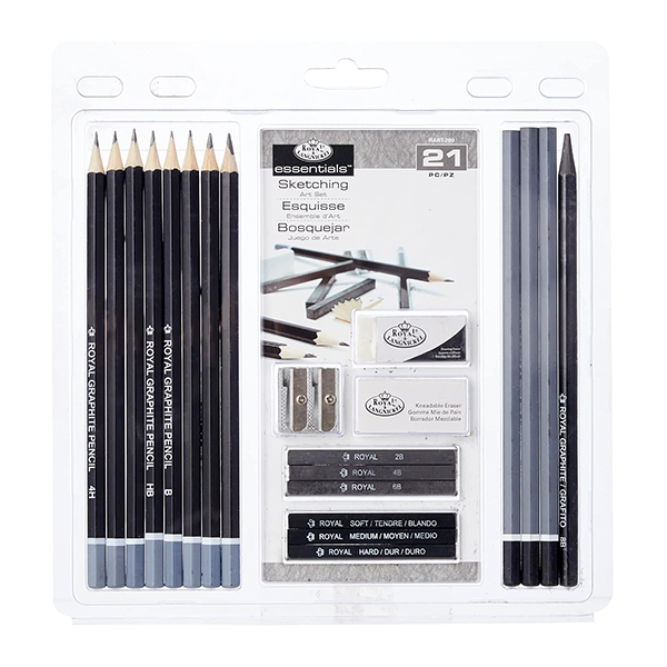 Set de Lápices y Carbón Royal & Langnickel Essentials p/ Bosquejos (21 piezas)