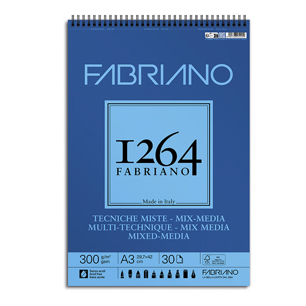 Bloc Fabriano 1264 p/Técnica Mixta A3 300 gsm