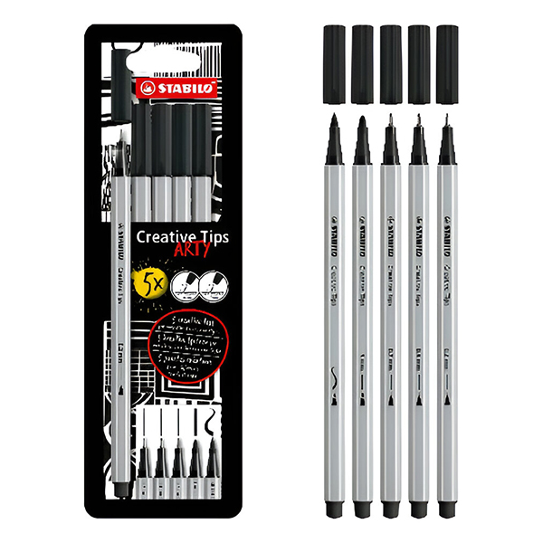 Rotulador Stabilo Creative Tips Arty Negro x 5 und.