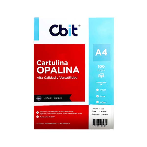Cartulina Opalina Cbit 180 gr. A4-100H