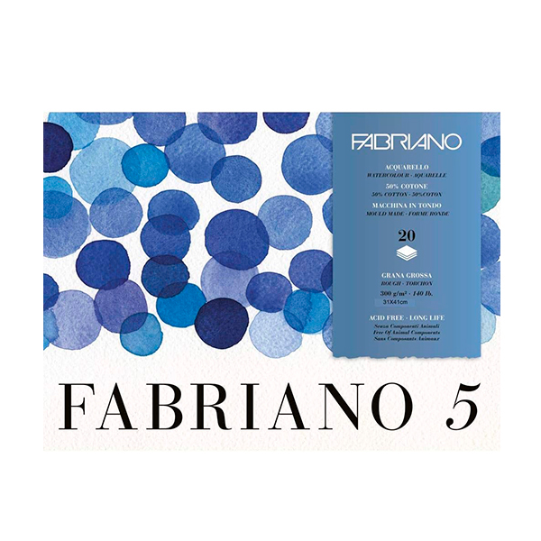 Block Fabriano 5 p/Acuarela Grano Grueso 300g 31x41cm 20h